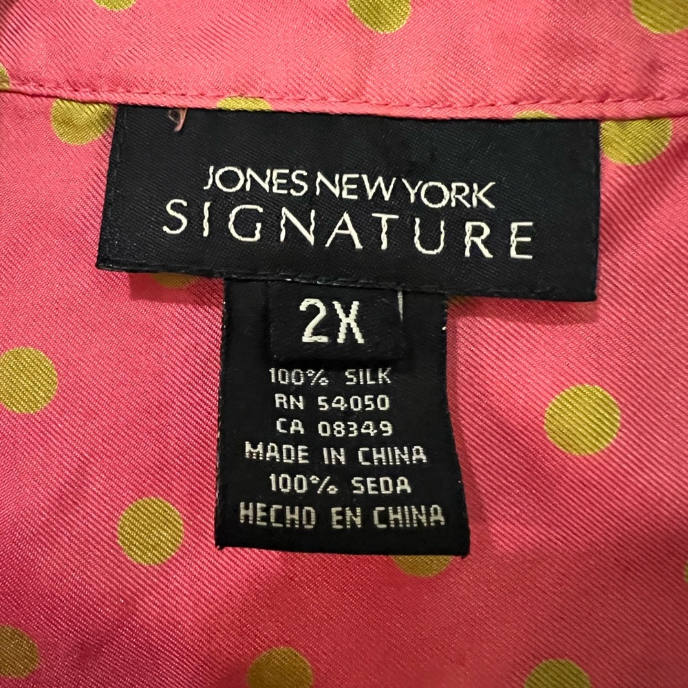 Jones New York Pink and Green Silk Blouse